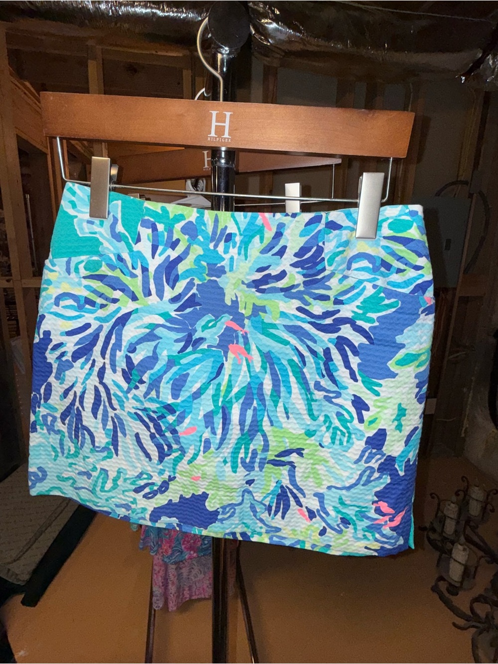 Lilly Pulitzer Blue Turquoise & Lime Abstract Print Skirt